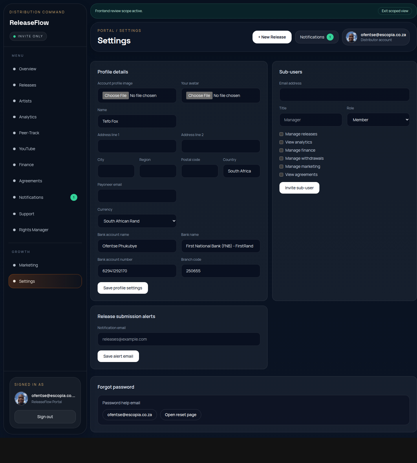 Account workflow reference view