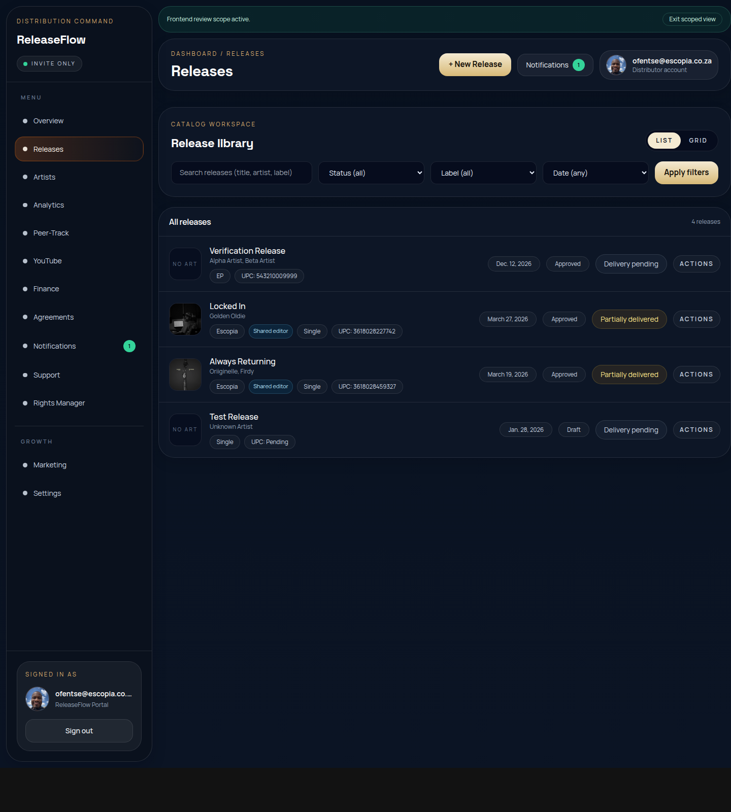 Release workspace view